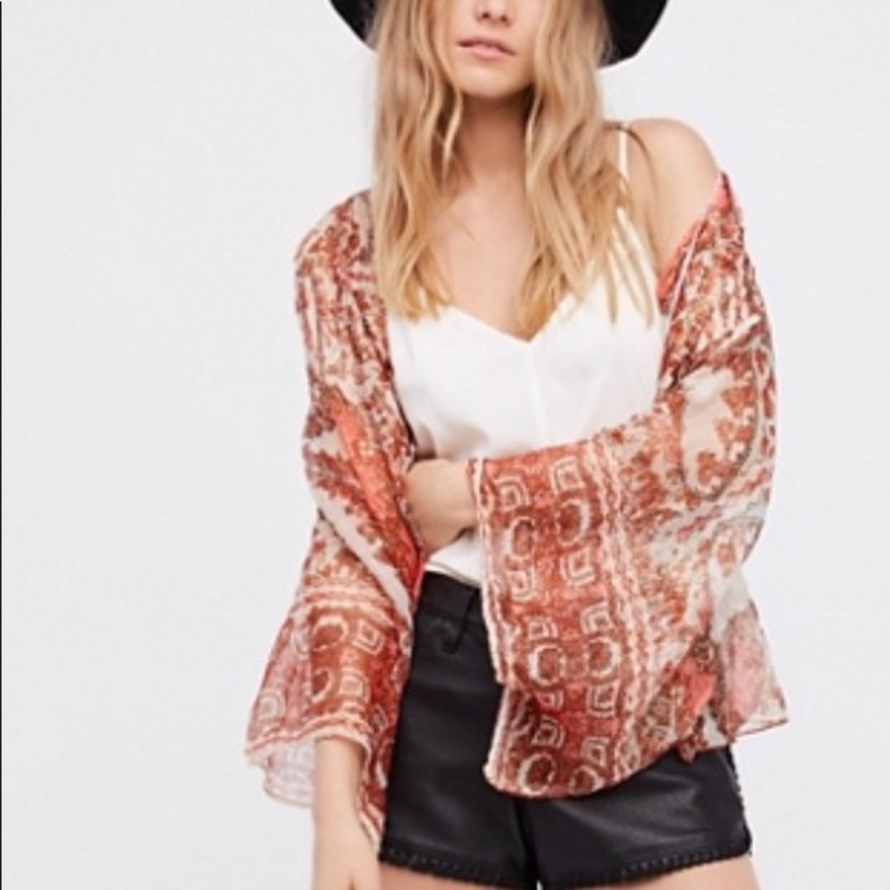 Free People Fleur De Lis Printed Kimono XS - Picture 1 of 8